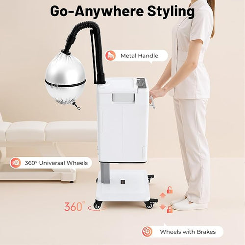 110v 500w Nano Hair Steamer Machine Multifunctional Hair Dyeing Machine with 4 Wheels and 2 Steam Caps 500W Hair Color Processor for Hairdressing Salons Barber Stores Beauty Salons
