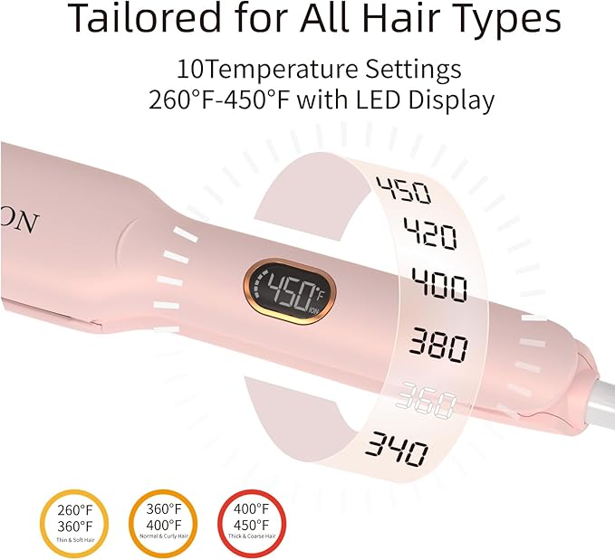 Flat Iron Hair Straightener – 1.7”Wide Ceramic Plate with Negative Ionic Technology Digital Temp Control &amp Dual Voltage for Curly/Thick/Coily Hair