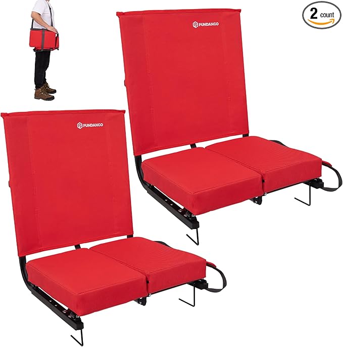 FUNDANGO Extra Wide Stadium Seats with Back Support for Adults Padded Bleacher Chairs with Back and Cushion Folding Bleacher Seats with Shoulder Strap for Football Baseball Sports