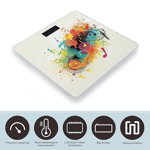 Abstract Music Themed Weight Scale Large Bathroom Scales Digital Weight with Bright LED Display Non Slip Automatic Weighing Scale Fashion Weighing Machine for Body