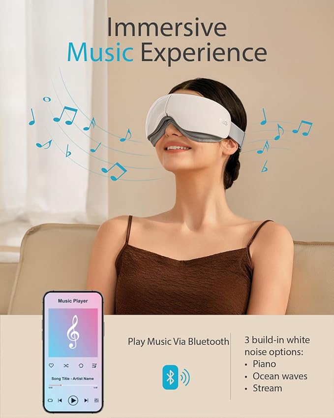 SKG Eye Massager with Heat Valentine's Day Gifts for Her Him Bluetooth Music &amp Foldable Sleep Mask for Dry Eyes &amp Relaxation Eye Mask for Migraine Ideal for Travel Work