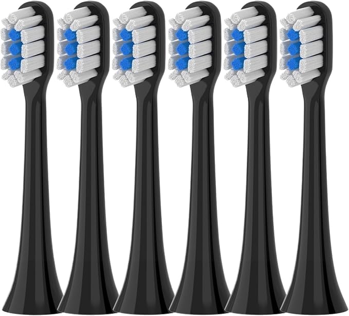 Replacement Brush Heads Compatibility for Xiaomi Mijia T301 T302 T501 /501CSonic Electric Toothbrush Head Soft Bristle Nozzles(T301-302-BK-6Pcs)
