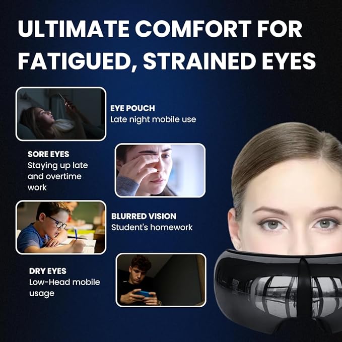 Eye Massager with Heat Bluetooth Smart Off for Eye Relaxing Migraine Stress Relief Improves Sleep Comforts Dry Eyes Tired Puffy Eyes. Gift for Birthday Father’s Mother’s Day Men Women