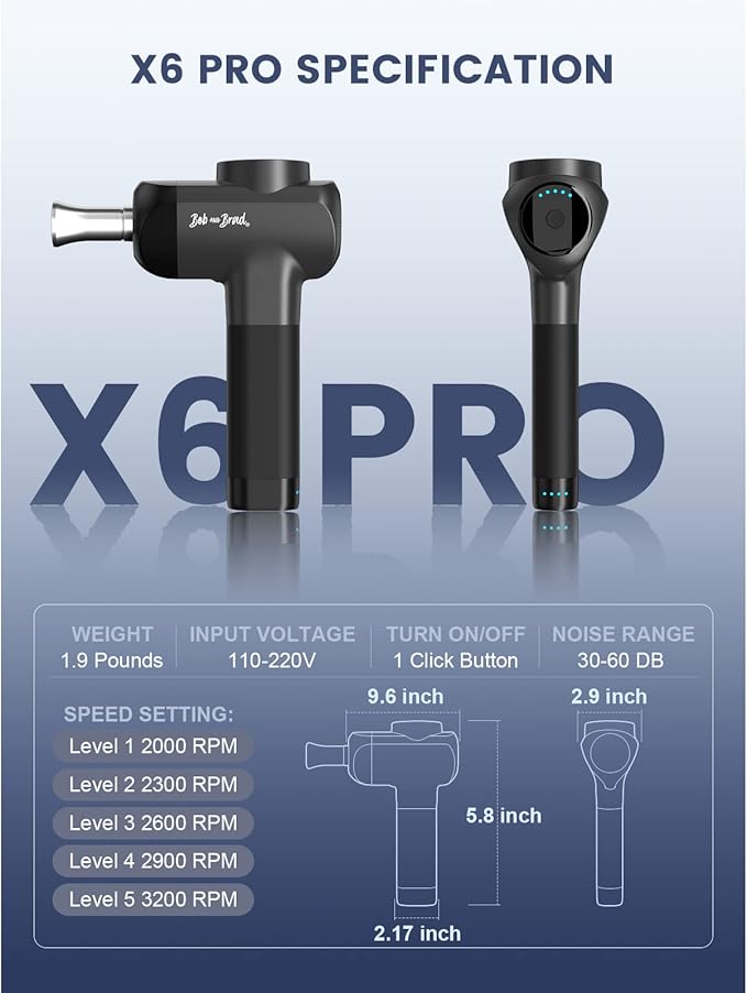 BOB AND BRAD X6 Pro Massage Gun Deep Tissue Percussion with Metal Head Therapy Professional Muscle Massage Gun for Athletes Electric Massager Gun for Pain ReliefChristmas Gift for Men Women Dad Mom