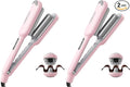 Curling Iron Hair Crimper Waver - TYMO ROVY Beach Waves Curling Wand Ionic Deep Waver Hair Curler Tool with Ceramic 3 Barrel for Women Dual Voltage Anti-Scald Easy to Use Pink 1 Inch (Pack of 2)