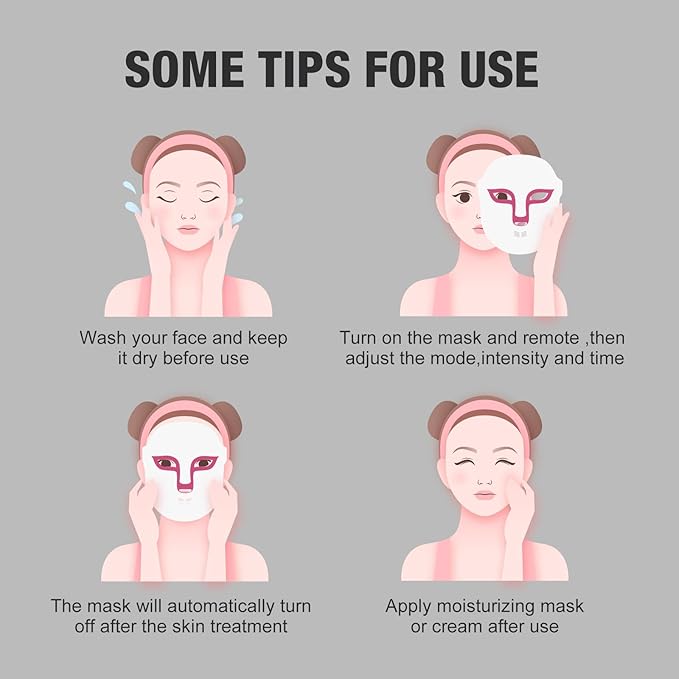FSA Eligible Red Blue Light Therapy for Face Wrinkles Acne ReductionLED Face Mask Light TherapyRechargeable Home Beauty LED Mask with 4 Color
