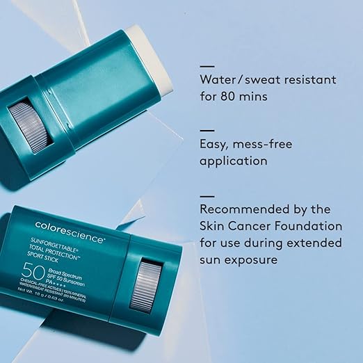 Colorescience Sunforgettable Total Protection Sport Stick SPF 50 Mineral Broad Spectrum Water/Sweat Resistant Reef Safe Hypoallergenic