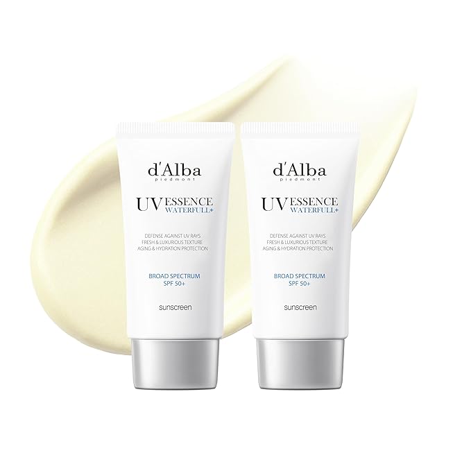 [2 ea] d'alba Piedmont Italian White Truffle Waterfull Essence Sunscreen Vegan Skincare Lightweight Sunscreen with BROAD SPECTRUM SPF 50+ Glowy All Skin Types Korean Skin Care (2 x 1.69 fl. oz)
