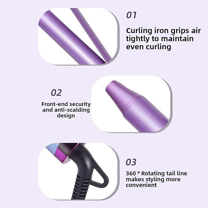 Brrnoo Ceramic Hair Curling Iron Professional Ionic Hair Curler with Swivel Power Cord for All Types Gradient Purple (US Plug)