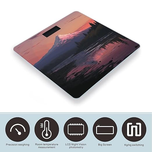 Sunset Landscape Mountains Lake Bathroom Scale for Body Weight Bathroom Weighing Scale with Backlit LCD Display Highly Accurate Measures Weight Up to 180kg