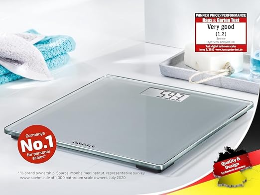 Soehnle Style Sense Compact 300 Bathroom Scales Compact Digital Weighing Scales Scales for Body Weight with Easy-to-Read LCD Display Extra-Flat Body Weight Scale Ideal for Small Bathrooms