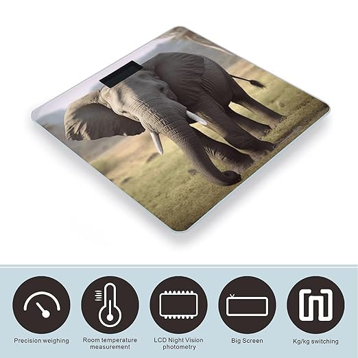 Big Ears Elephant Scale for Body Weight Anti-Slip Tempered Glass Digital Bathroom Scales Clear LCD Display Weighing Scale Safe Rounded Corners Smart Scales