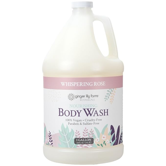 Ginger Lily Farms Botanicals Nourishing Body Wash 100% Vegan &amp Cruelty-Free Whispering Rose Scent 1 Gallon (128 fl oz) Refill
