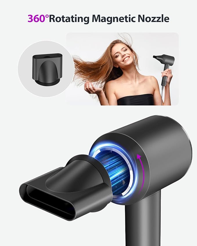 Hair Dryer 160000 RPM Professional High-Speed Blow Dryer 200 Millions Negative Ionic Care Hair Dryer for Fast Drying Low Noise Thermo-Control Hairdryer Travel with Magnetic Nozzle