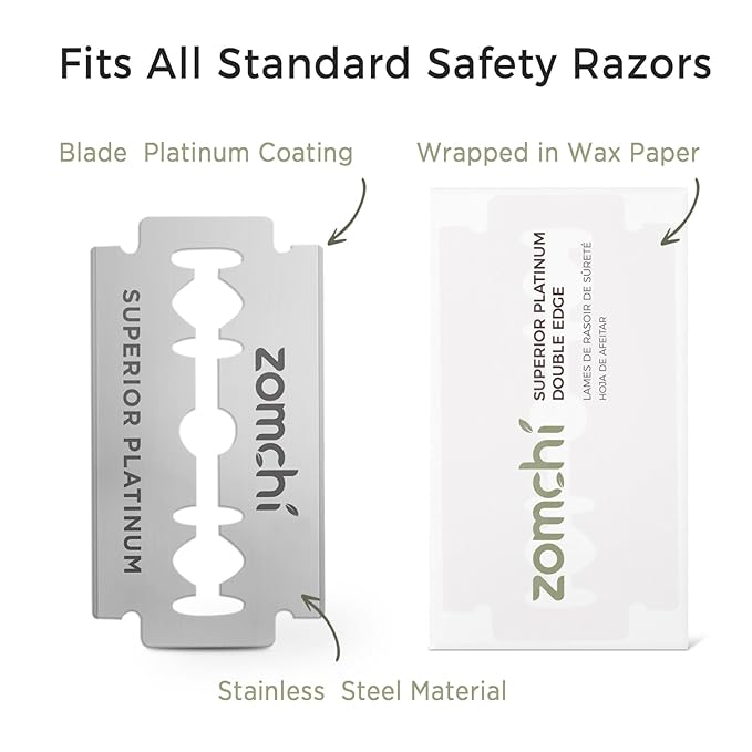 Zomchi 100 Counts Double Edge Razor Blades 2.0 with Premium Metal Razor