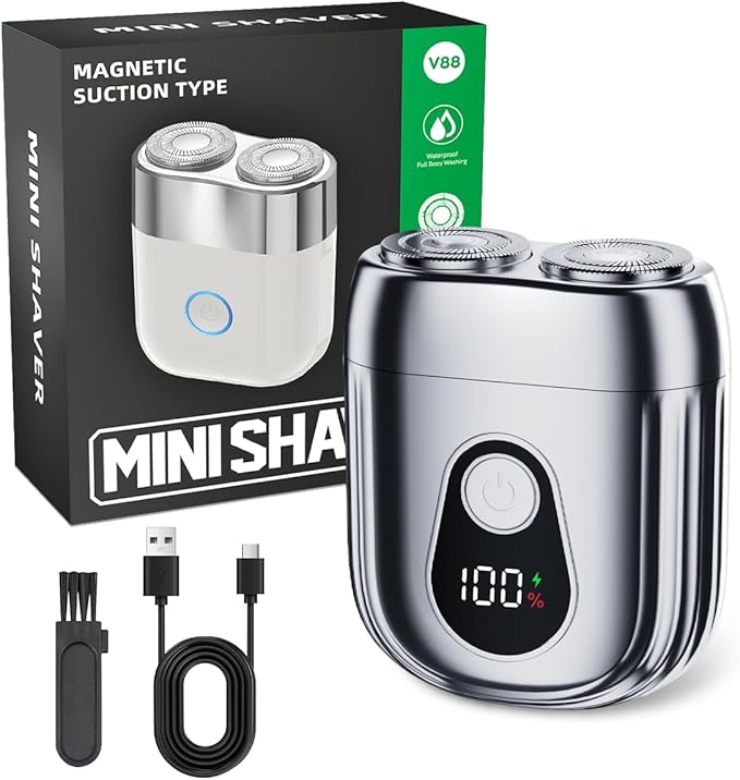 Portable Mini Electric Shaver for Men &amp Women – USB-C Rechargeable Waterproof Cordless Razor Compact Travel Face &amp Body Trimmer for Home &amp Business (Silver)