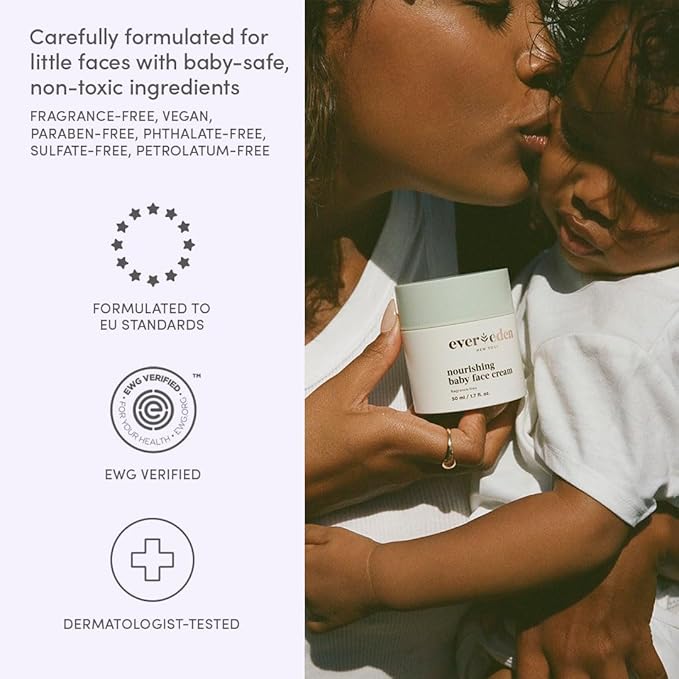Evereden Nourishing Baby Face Cream 1.7 oz &amp Premium Sunscreen SPF 30 2 fl oz. | 2 Item Bundle Set | 100% Mineral Sunscreen with Zinc Oxide | Clean Baby Skincare