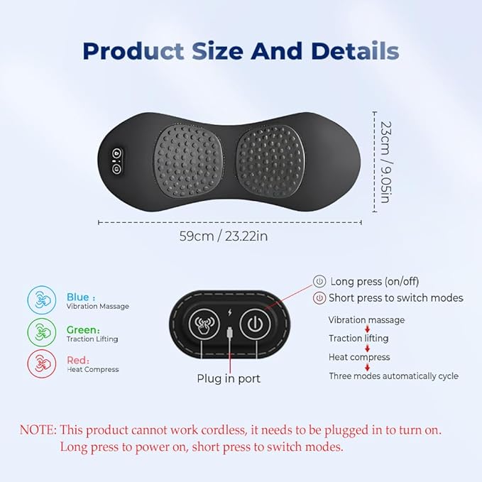 3-in-1 Electric Lumbar Support Pillow 2026 New Triple Fusion Back Massager for Lower Back Back Massager with Vibration and Traction for for Bed Chair Home Office Use (Dark Gray)