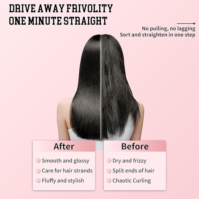 Cordless Hair Straightener Brush USB Rechargeable Portable Travel Hair Straightener with LED Display Screen 3-Speed Temperature Adjustable and Fast Heating Function for Travel Home