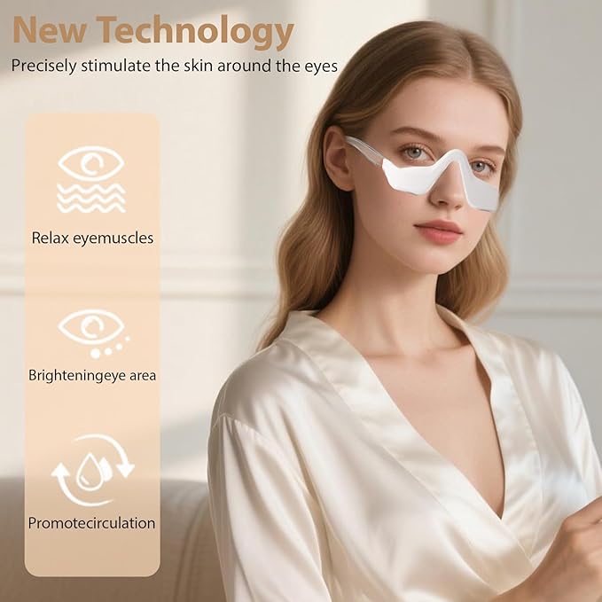 Under Eye Light Therapy Device Red Light Therapy Glasses 3 Modes Microcurrent Eye Massager Red Light Eye Mask for Eye Bags Dark Circles Puffiness Wrinkles Fine Lines