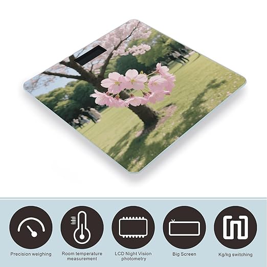 Cherry Blossom Weight Scale Cute Bathroom Scale for Body Highly Accurate Digital Weighing Machine for People Compact LCD Display Scales with Sturdy Toughened Glass Scales