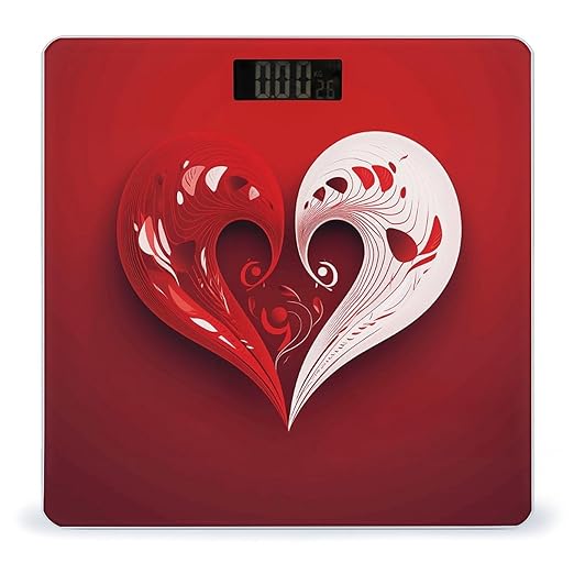 Heart Shaped Pattern Scale for Body Weight Anti-Slip Sturdy Tempered Glass Weighing Machine Highly Digital Accurate Bright LCD Bathroom Scale for Household Gift