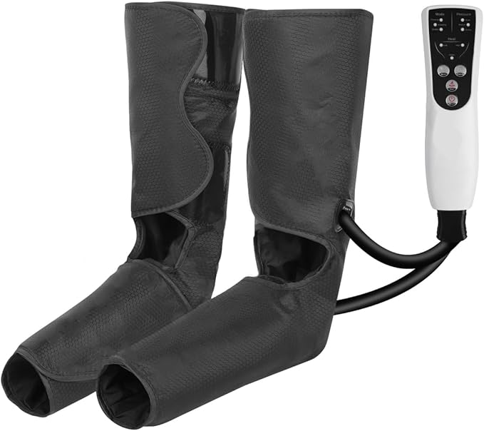 Air Compression Leg Massager with Heat Leg Massager Simulates Kneading and Stroking of Tissues by Using an Inflatable Garment Gifts for Women Men (Black)