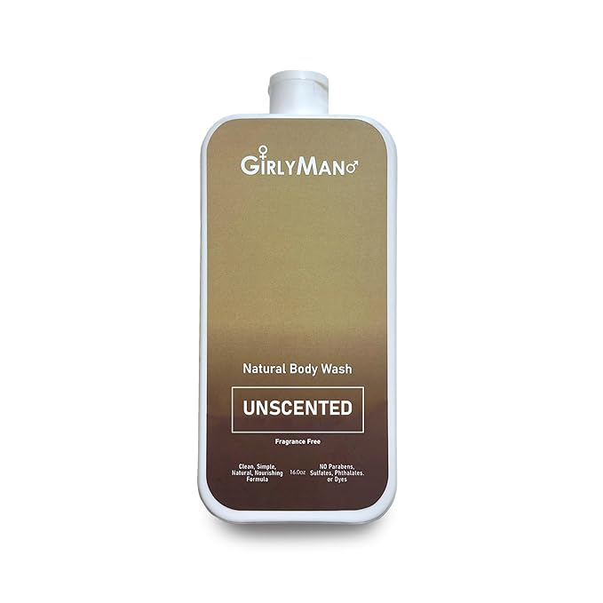 GirlyMan Natural Body Wash - Made with Olive Oil &amp Aloe Extract No Artificial Fragrance PH Balanced Gentle Formula Nourishing Ingredients Family Owned (Unscented)