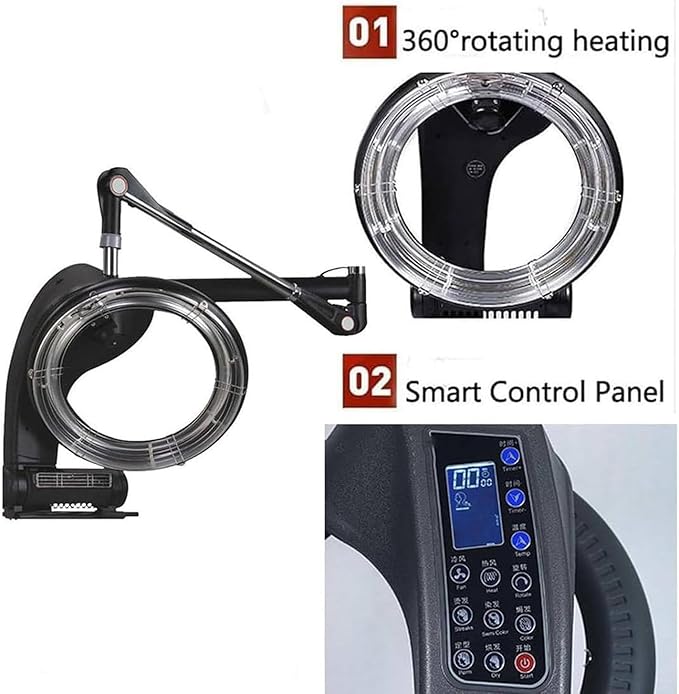 Wall Mounted Orbiting Hair Dryer 950W Hair Salon Color Processor Dryer 360° Rotating Heating System Adjustable Timer and Temperature for Salon Home Use