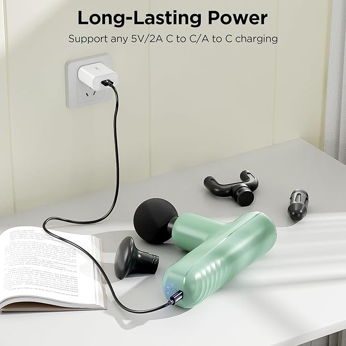 Mini Massage Gun Powerful Handheld Muscle Massager for Muscle Relaxation Deep Tissue Percussion Small Massage Gun Travel Massager with 4 Massage Heads Silent Brushless Motor Green