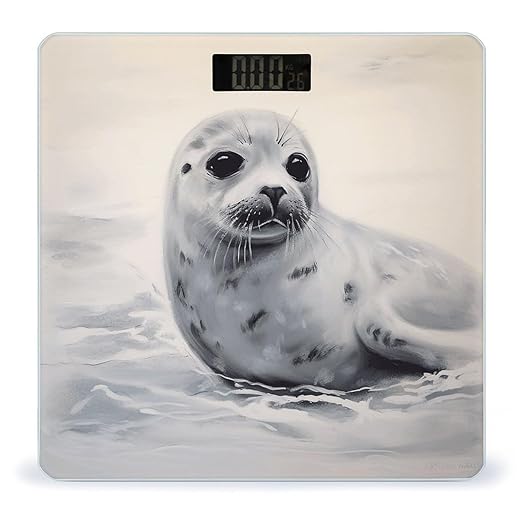 Harp Seal Painting Weight Scale Large Bathroom Scales Digital Weight with Bright LED Display Non Slip Automatic Weighing Scale Fashion Weighing Machine for Body