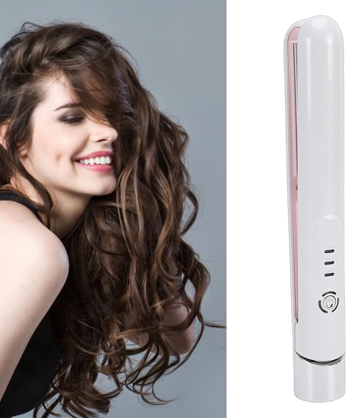 Cordless Flat Iron Mini Hair Straightener Curler with 3 Heat Settings Styling Tool for Travel Compact Design