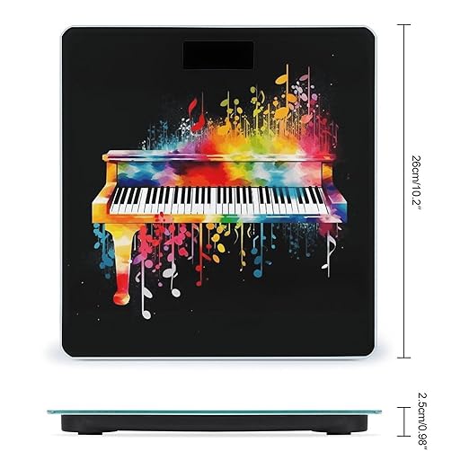 Colorful Piano Keyboard Music Note Scale for Body Weight Safe Rounded Corners Tempered Glass Digital Bathroom Scale LED Display 400lb Capacity Weight Scales with High Precision Sensors