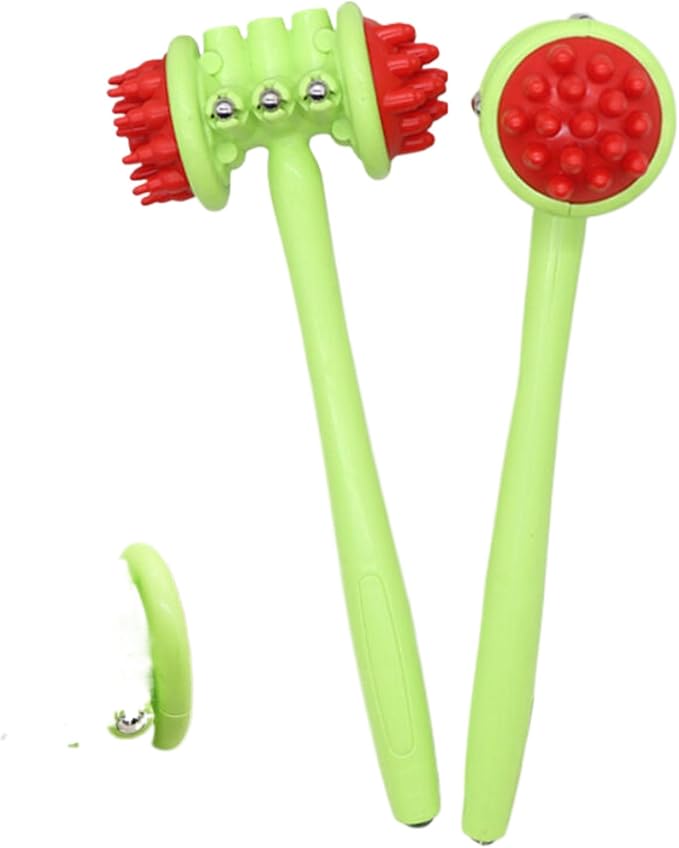 绿色双面大头刺头锤带按摩棒 Leg Arms Back Calves Roller Massage Roller Stick 全身按摩锤 Manual Body Massage Hammer HomeOffice Body Electric Massagers