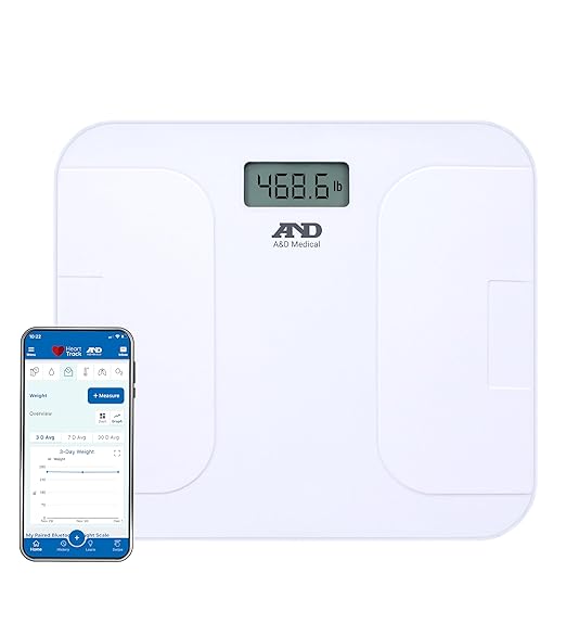 A&ampD Medical Digital Body Weight Scale UC-356BLE Bluetooth Bathroom Weight Machine UltraWide Platform and Large Display Syncs with A&ampD App550lb (249kg) Batteries Included White