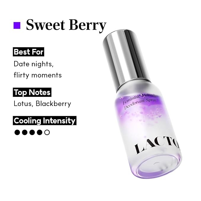LACTOMEDI Feminine Intimate Deodorant Spray | pH Balancing Spray | Artificial Fragrance-Free | Clinically Formulated for Odor Neutralization | Gentle and Convenient | 1.01 fl oz (Sweet Berry)