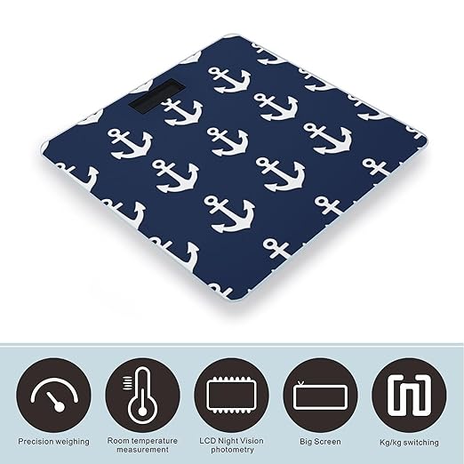 Women's Digital Bathroom Weighing Scale Automatic Switch Energy Saving Scale Smart Scale for Body Weight Nautical Anchor Navy