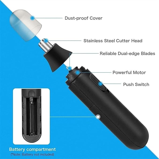 Nose Hair Trimmer for Men Electric Nose and Ear Hair Trimmer with 360° Rotating Painless Dual Edge Blades Waterproof Mute Motor Battery Operated