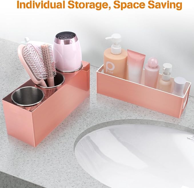 Hair Tool Organizer - Bathroom Vanity Organizers and Storage Hair Styling Accessories Hot Tools Organizer Hair Dryer Blow Dryer Curling Iron Flat Iron Hair Straightener Pink