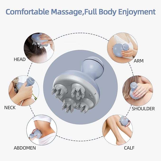 cotsoco Electric Scalp Head &amp Back Massager Cordless Hair Massage Waterproof Head Massager with 4 Heads 84 Nodes for Hair Growth Stress Relief &amp Deep Clean Gifts for Men Women Purple