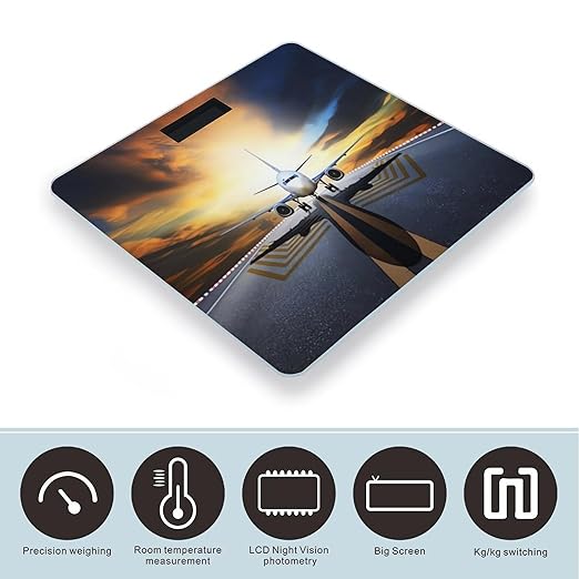 Backpack Airplane Scale for Body Weight Safe Rounded Corners Tempered Glass Digital Bathroom Scale LED Display 400lb Capacity Weight Scales with High Precision Sensors