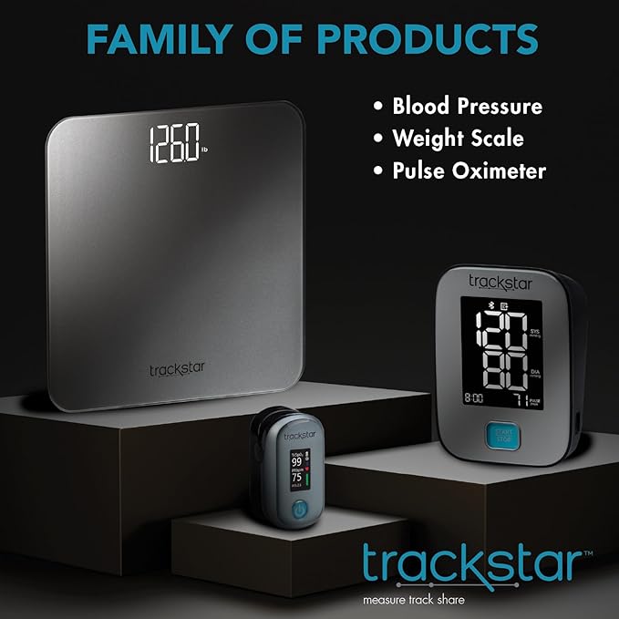 Trackstar Wide-Platform Black Digital Weight Scale | 550 lb Weight Capacity | Trackstar Monitoring App | Bluetooth iOS &amp Android Compatible | Measure Track and Share Results