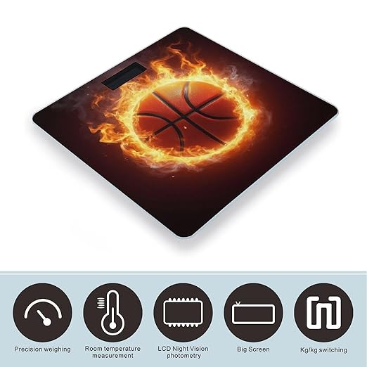 Digital Bathroom Weighing Scale Energy Saving Scale Smart Scale for Body Weight Cool Fire Flame Basketball