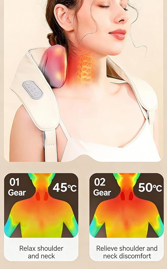 Cordless Neck and Back Massager with Heat 4-Node Deep Kneading Electric Shoulder Massage Pillow Portable Handheld Shiatsu Massager for Muscle Pain Relief 3 Speed Modes PU Leather for Home Office a