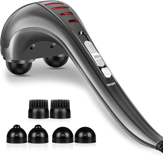 HANGSUN Handheld Neck Back Massager for Pain Relief Deep Tissue Electric Double Head Percussion Massage MG460 for Shoulder Leg Foot Muscles Full Body Corded 2.3 lb