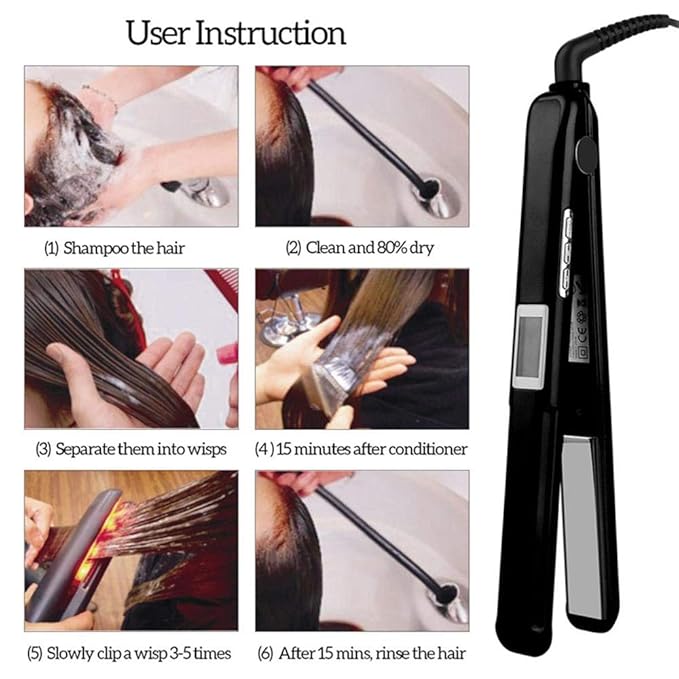 New Ultrasonic Infrared Hair Straightener Care Flat Iron Recovers The Damaged Hair LCD Display Hair Treatment Styler Cold Iron Straightener Black