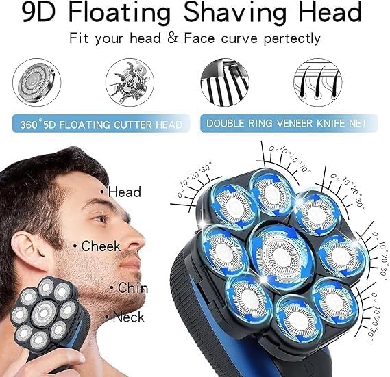 Electric Shavers for Bald Men 6 in 1 Ipx7 Waterproof Electric Shaver Shaver for Men Beard Hair Trimmer Rechargeable Bald Shaver Grooming Kit