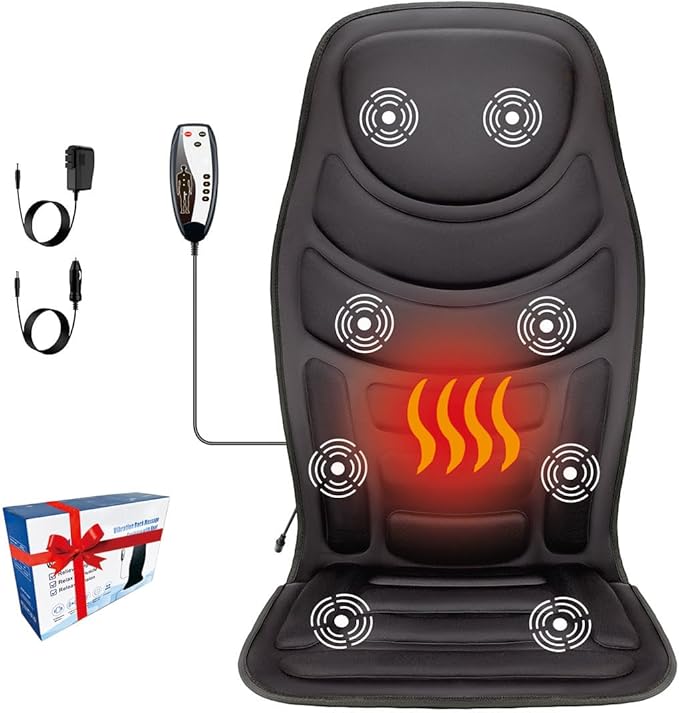 Back Massager with Heat8 Vibration Motors Massage Chair Pad for Shoulder and Back Deep Tissue Vibration Seat Cushion for Body Pain ReliefHome Office Chair Use Gifts for WomenMenBlack