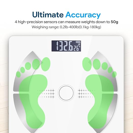 Smart Scale for Body Weight Bathroom Digital Weighing Scale with BMI Body Fat Muscle Mass Accurate Bluetooth Home User Health Equipment Sync Apps【White】