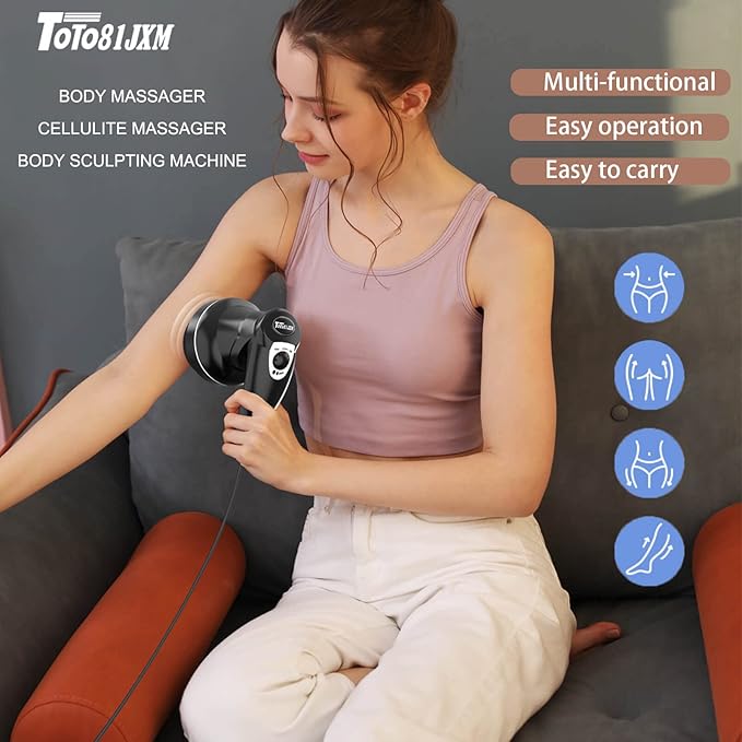 Body Sculpting Machine for Women -6-Speed 8 Heads Cellulite Massage &amp Lymphatic Drainage Device Handheld Vibrating Lipo Roller Massager for Belly Butt Arm Legs Fat Wide Area Home Use (Black)